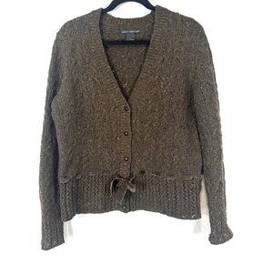 Sarah Spencer Brown V-Neck Lambs Wool Blend Cardigan Women's Size L Button Down